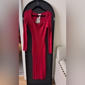 H&M Red Long Sleeve Dress